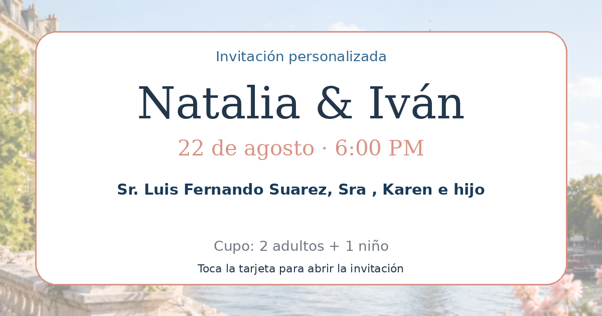 Tarjeta de Sr. Luis Fernando Suarez, Sra , Karen e hijo