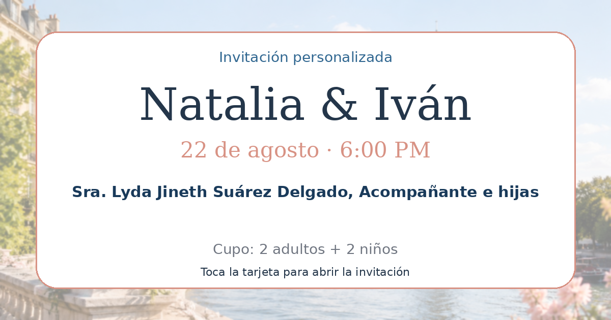 Tarjeta de Sra. Lyda Jineth Suárez Delgado, Acompañante e hijas