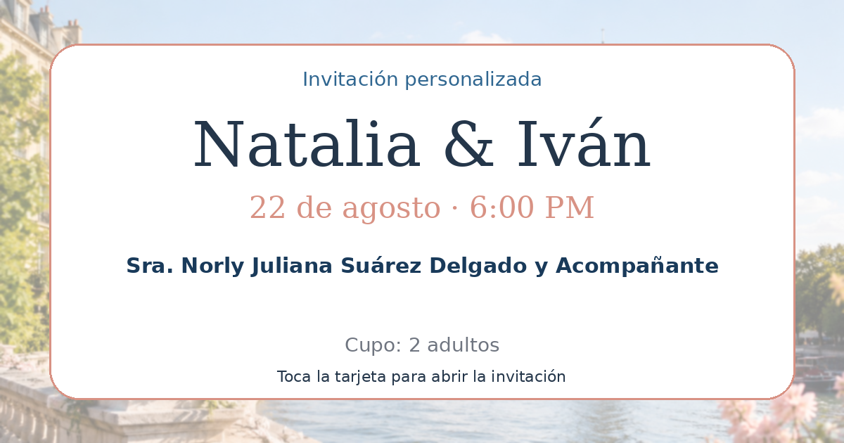 Tarjeta de Sra. Norly Juliana Suárez Delgado y Acompañante