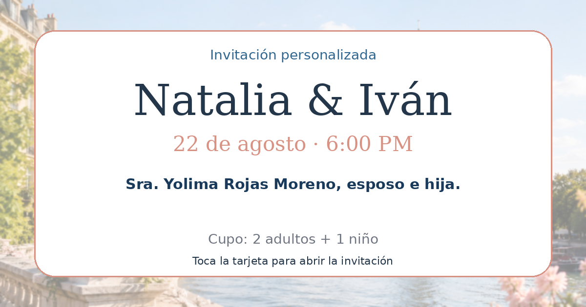 Tarjeta de Sra. Yolima Rojas Moreno, esposo e hija.