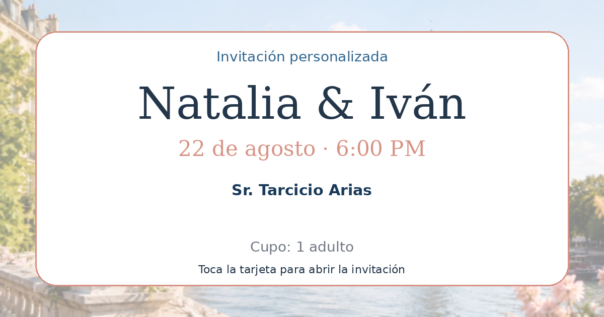 Tarjeta de Sr. Tarcicio Arias
