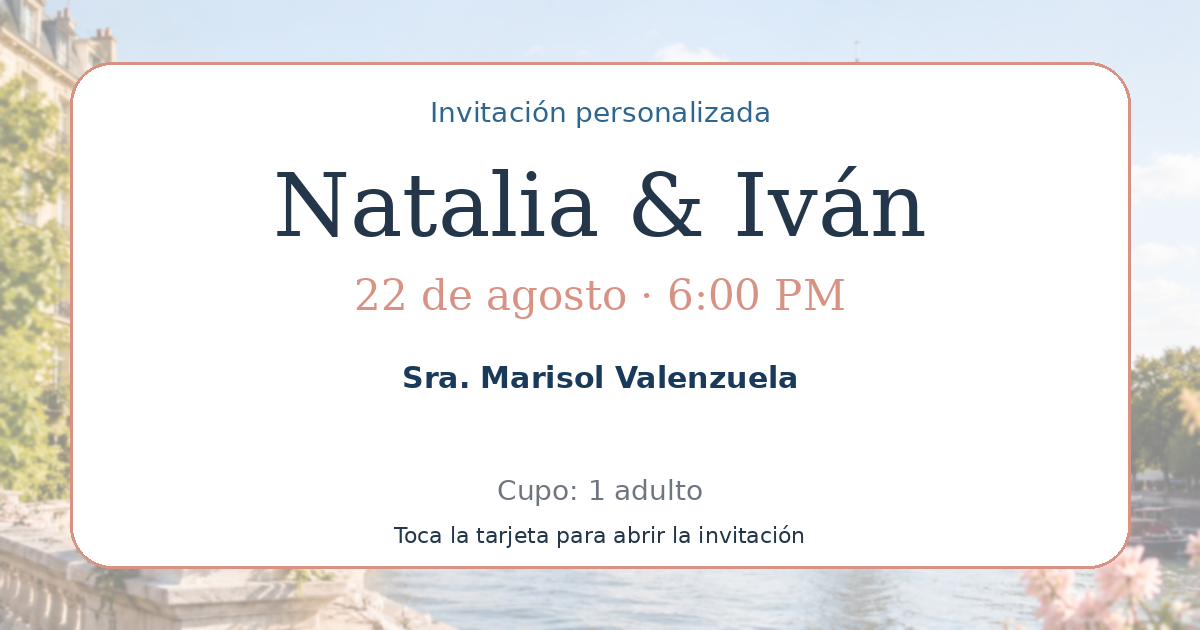 Tarjeta de Sra. Marisol Valenzuela