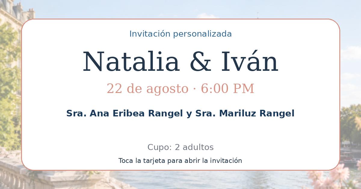 Tarjeta de Sra. Ana Eribea Rangel y Sra. Mariluz Rangel
