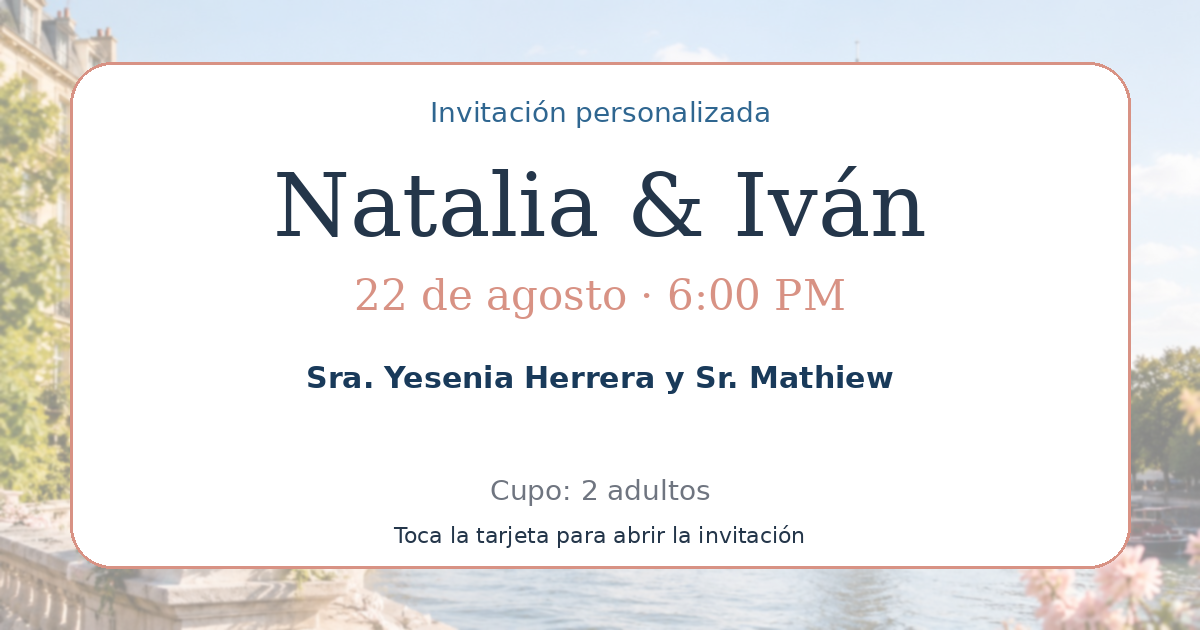 Tarjeta de Sra. Yesenia Herrera y Sr. Mathiew
